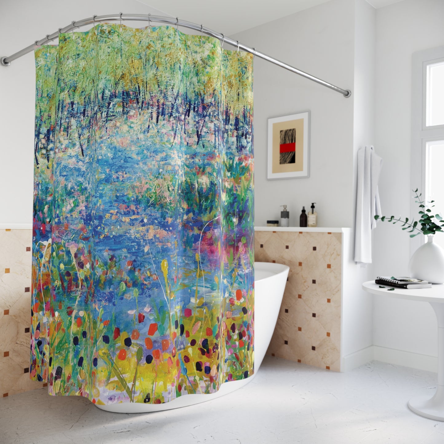 Colorful Landscape Art Work Nature Shower Curtain - Paths and Journeys by Leslie Karpinski