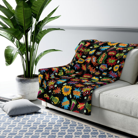 Comic Book Action Words Sherpa Fleece Blanket - Saiko Studio