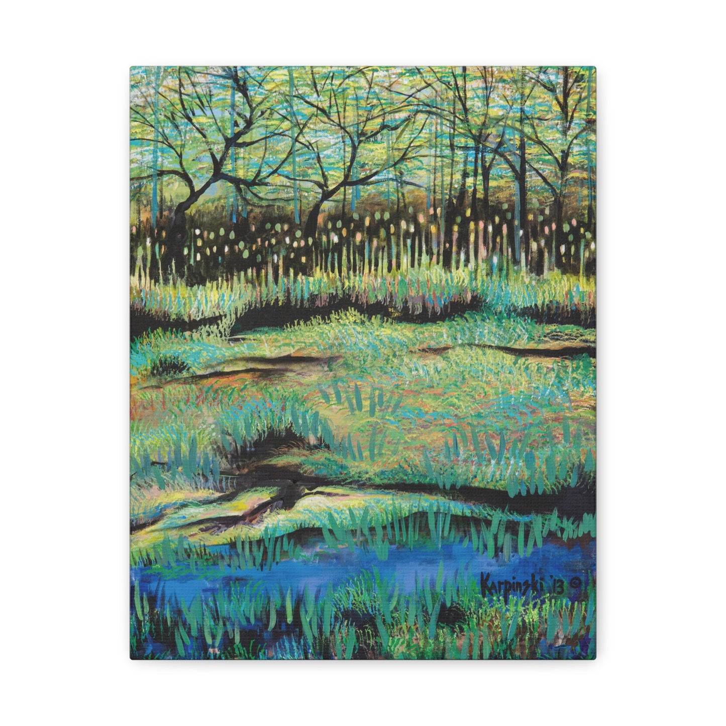 Lake Nature Landscape Art Wall Decor Canvas Artwork Painting - Cattails at Lake Katherine by Leslie Karpinski