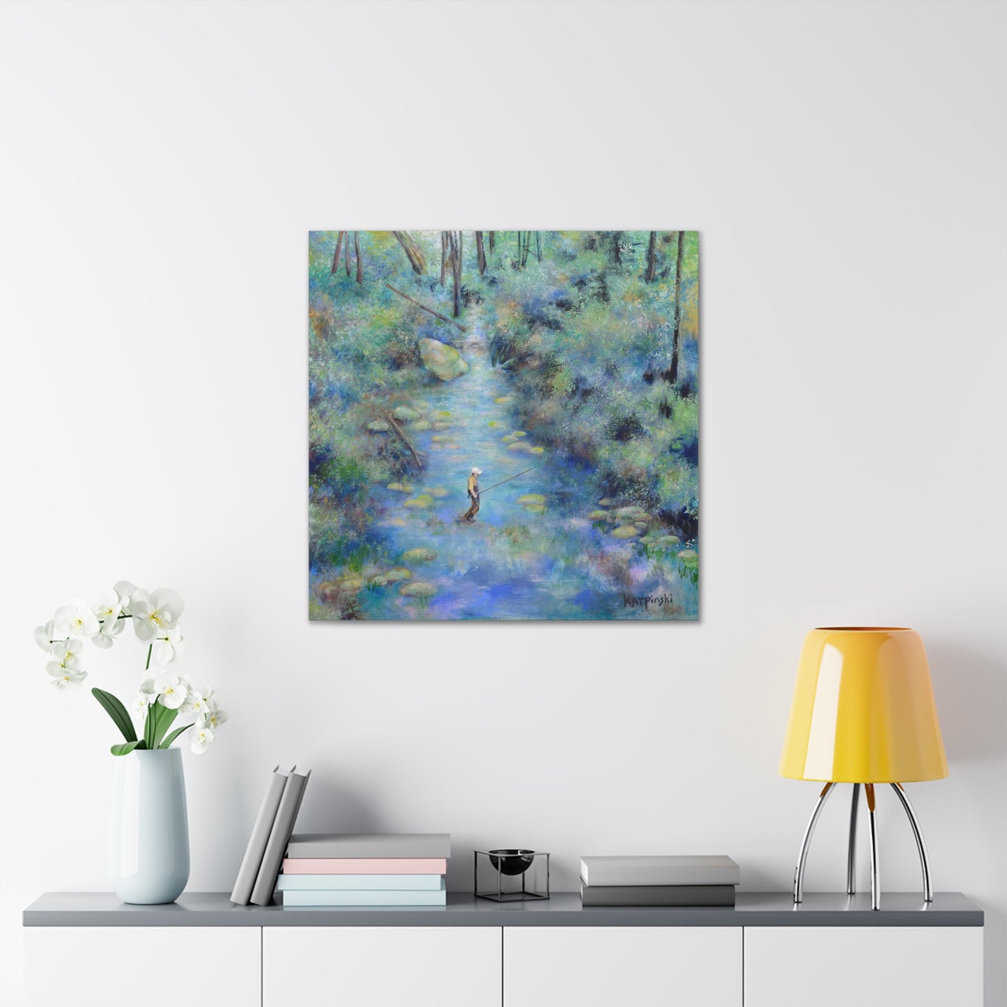 Fishing Nature River Landscape Canvas Art Print - River Wonders by Leslie Karpinski