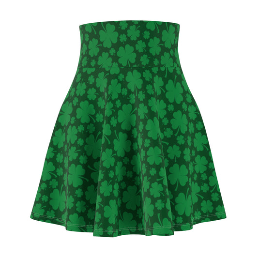St Patricks Day 4 Leaf Clover Shamrock Womens Skater Skirt - Saiko Studio