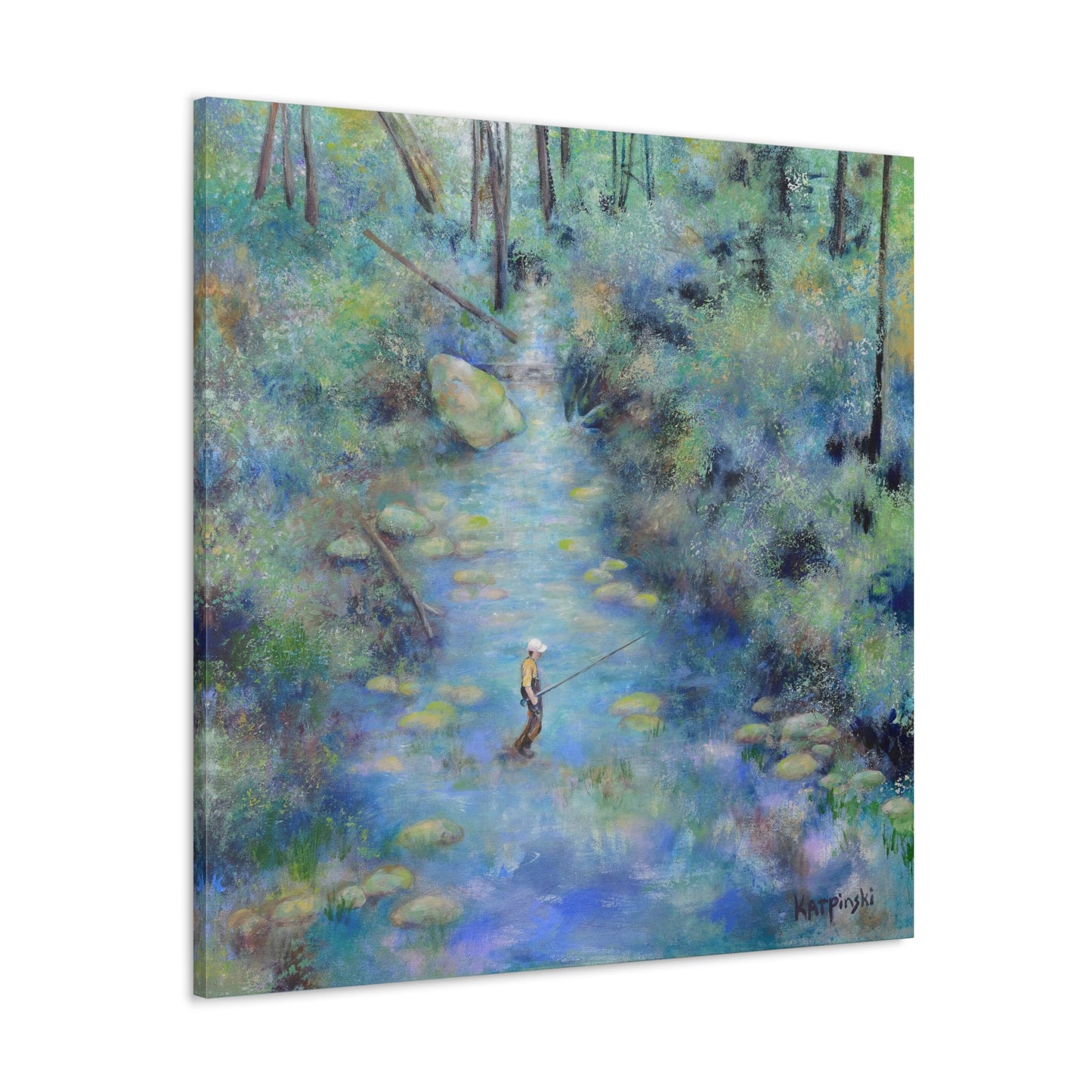 Fishing Nature River Landscape Canvas Art Print - River Wonders by Leslie Karpinski