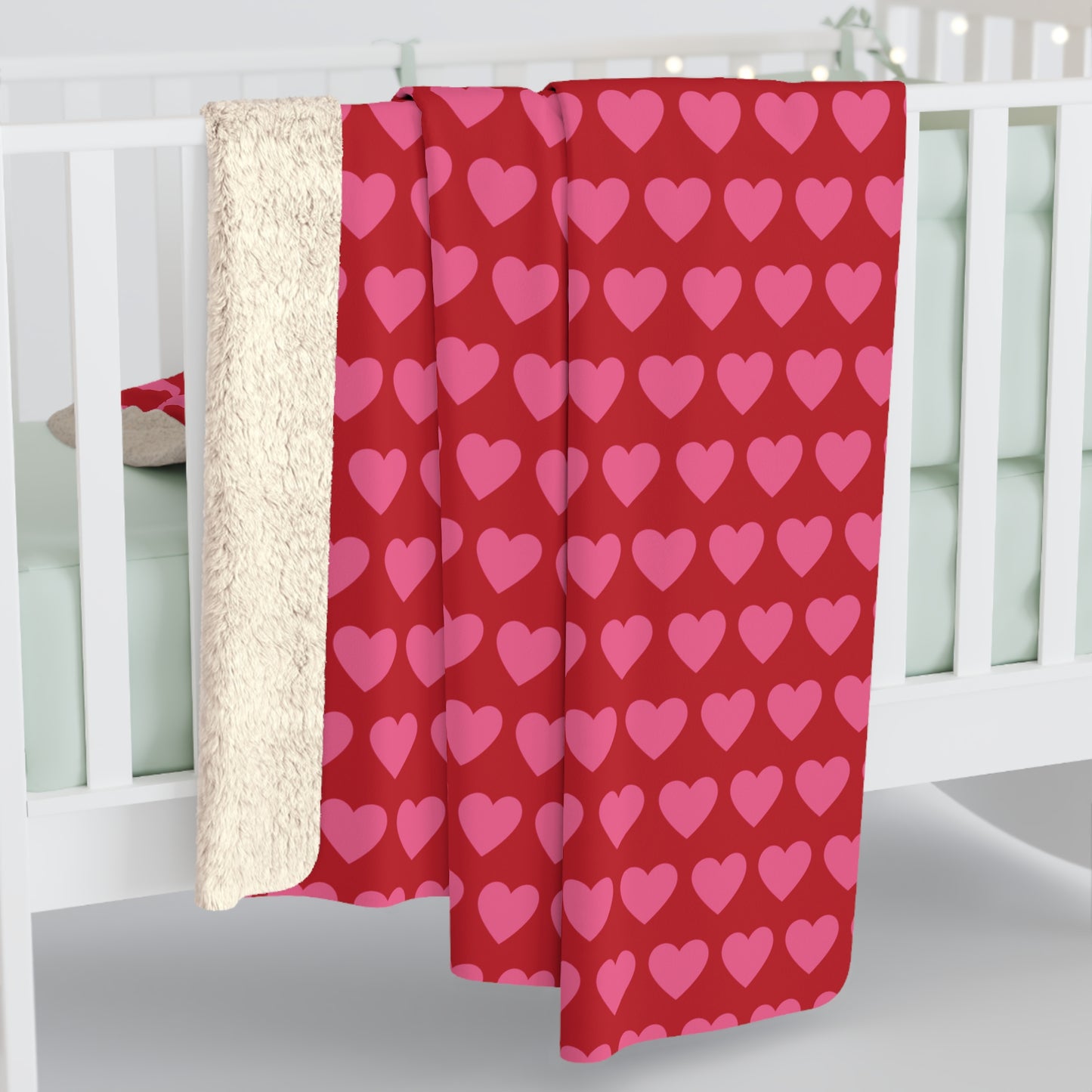 Pink Red Heart Valentines Sherpa Fleece Sofa Blanket - Saiko Studio