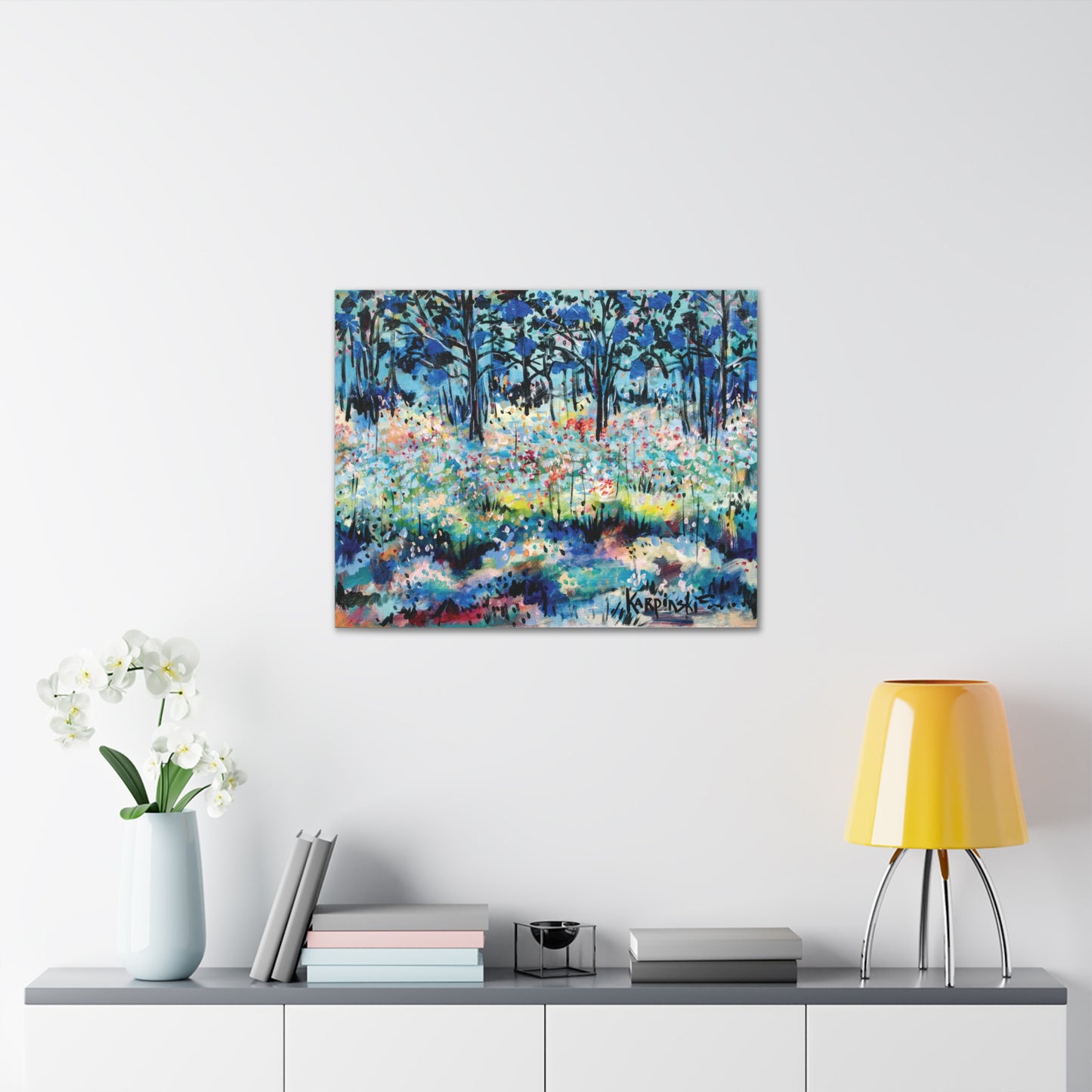 Landscape Canvas Print Nature Abstract Art Colorful Tree Artwork - Dotted Landscape by Leslie Karpinski
