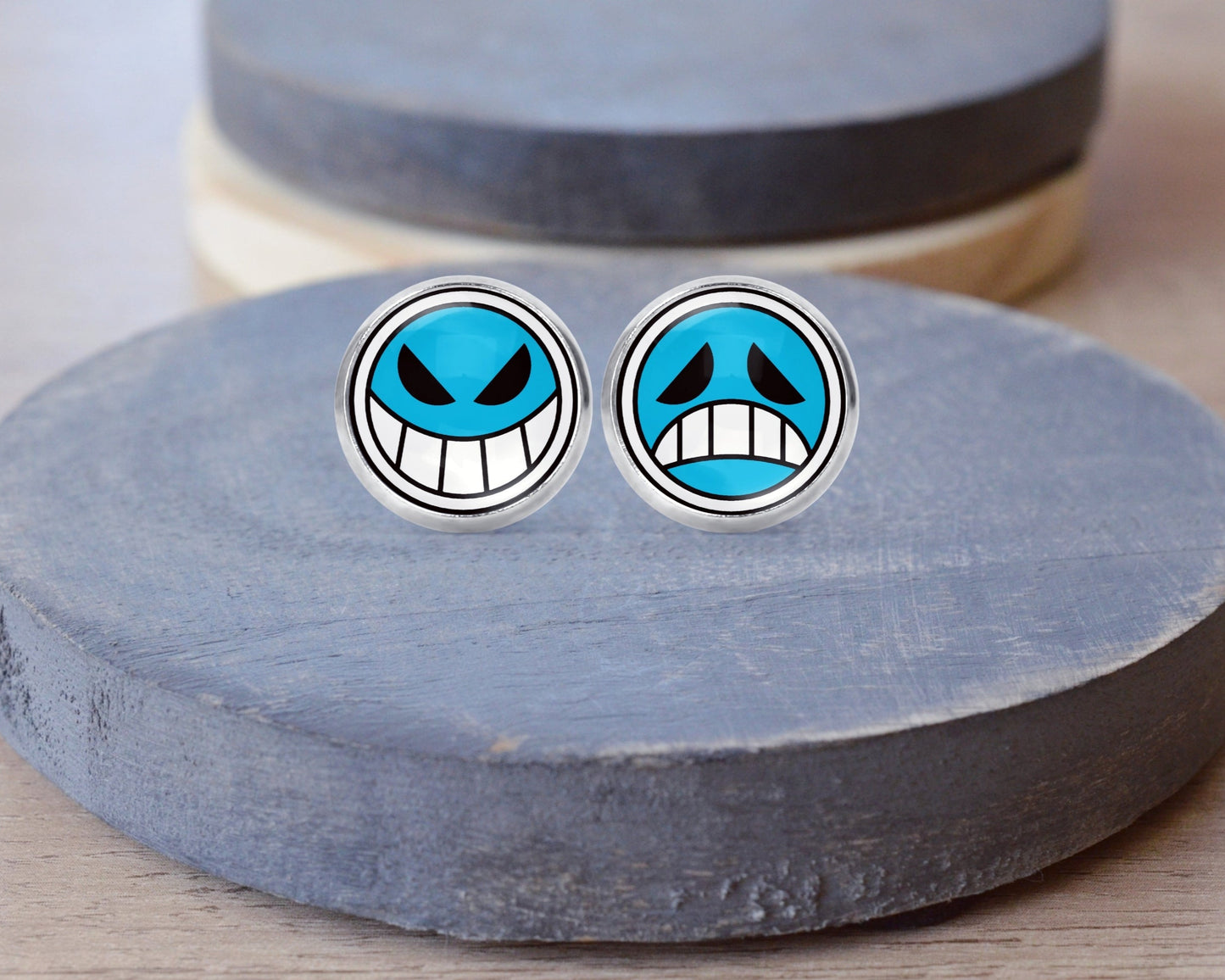 Ace Happy Sad Face Stud Dangle Earrings - Post Queen