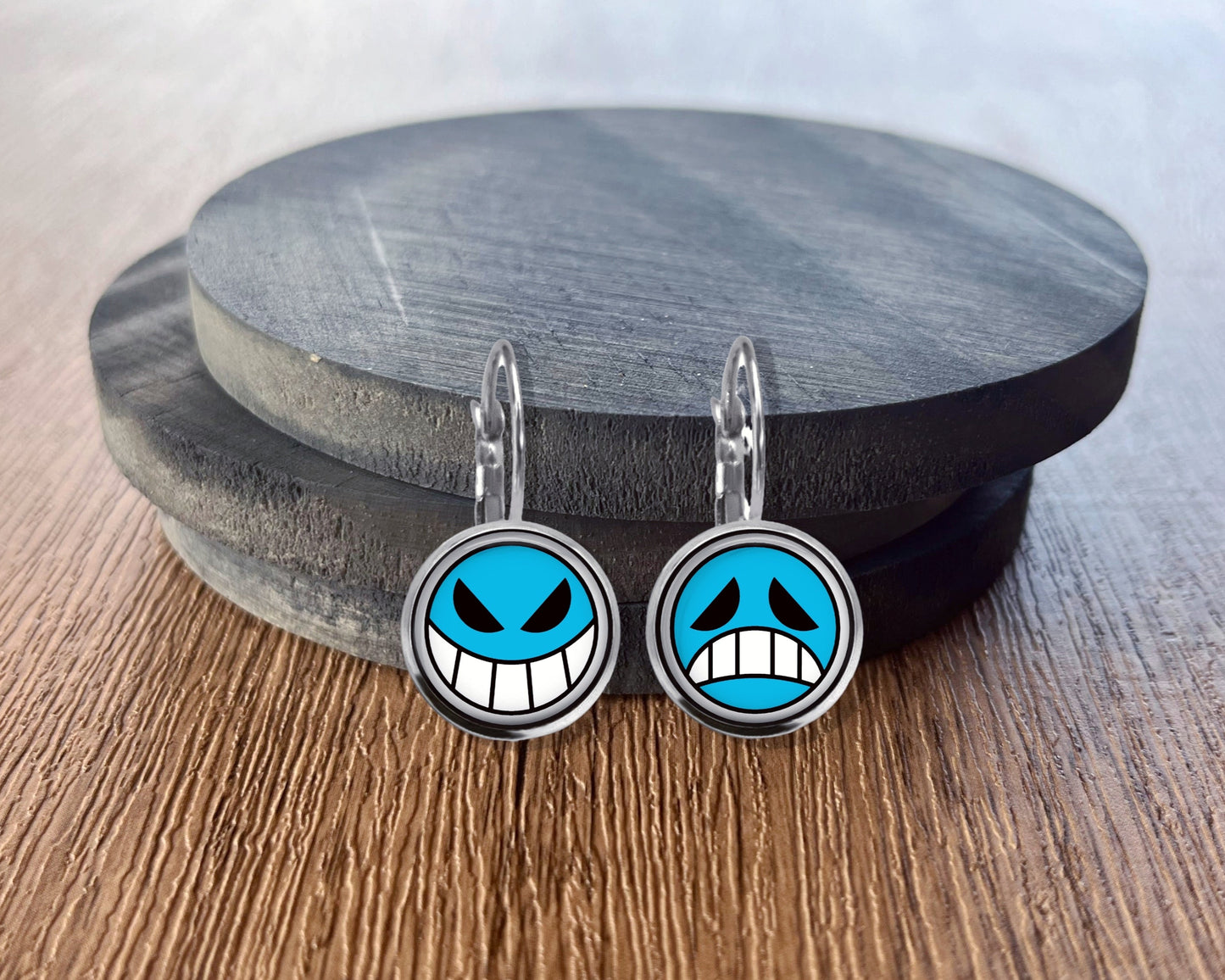 Ace Happy Sad Face Stud Dangle Earrings - Post Queen