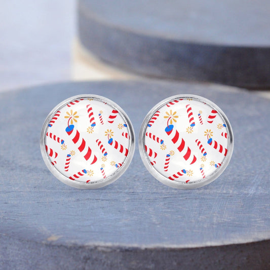 White Fireworks 4th of July Stud Dangle Earrings Necklace - Post Queen