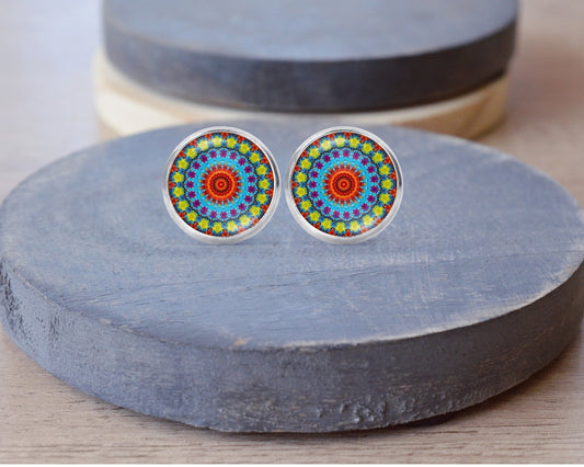 Mandala Stud Dangle Earrings Necklace Jewelry Set - Post Queen