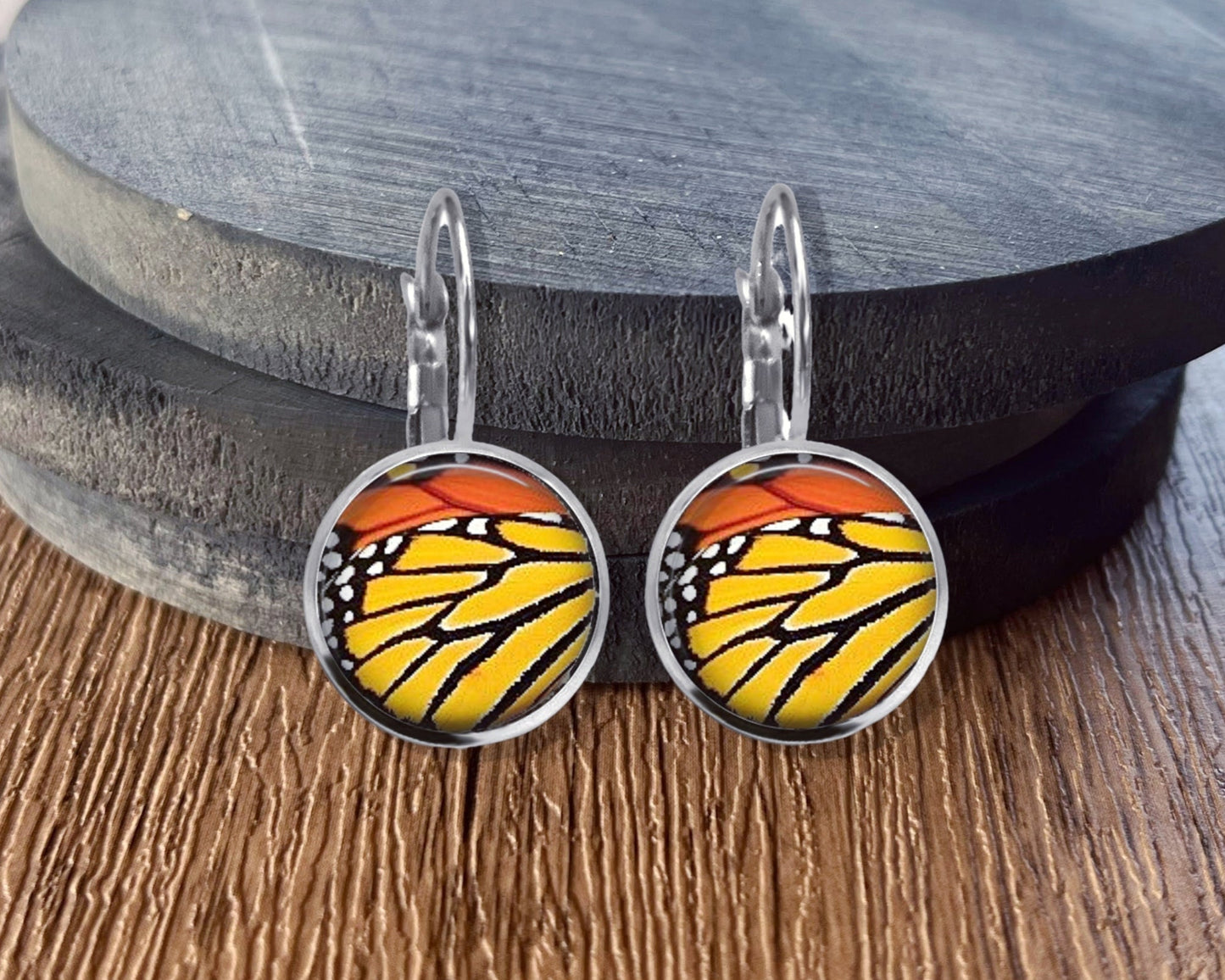 Monarch Butterfly Lever Back Stud Dangle Earrings Necklace - Post Queen