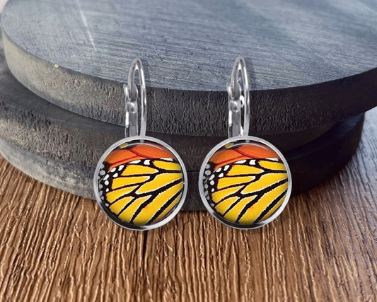 Monarch Butterfly Lever Back Stud Dangle Earrings Necklace - Post Queen