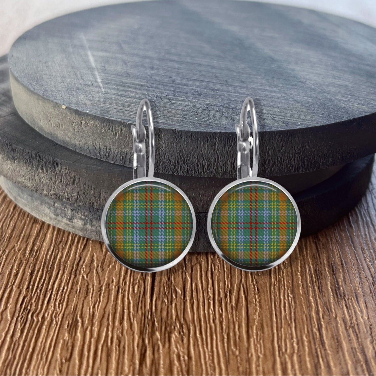Tartan Plaid Lever Back Stud Dangle Earrings Necklace - Post Queen