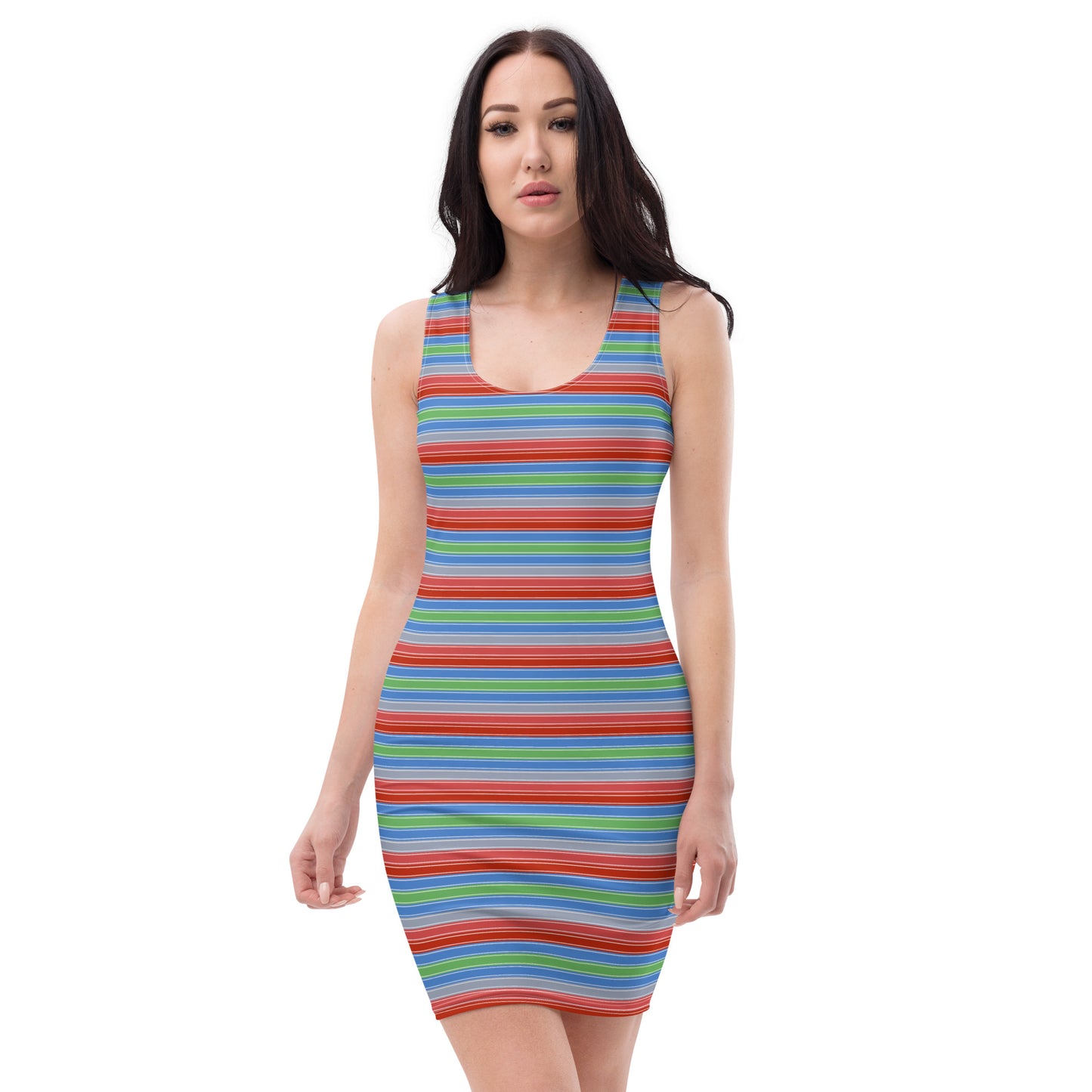 Red Green Blue Striped Womens Chucky Bodycon Dress - Saiko Studio