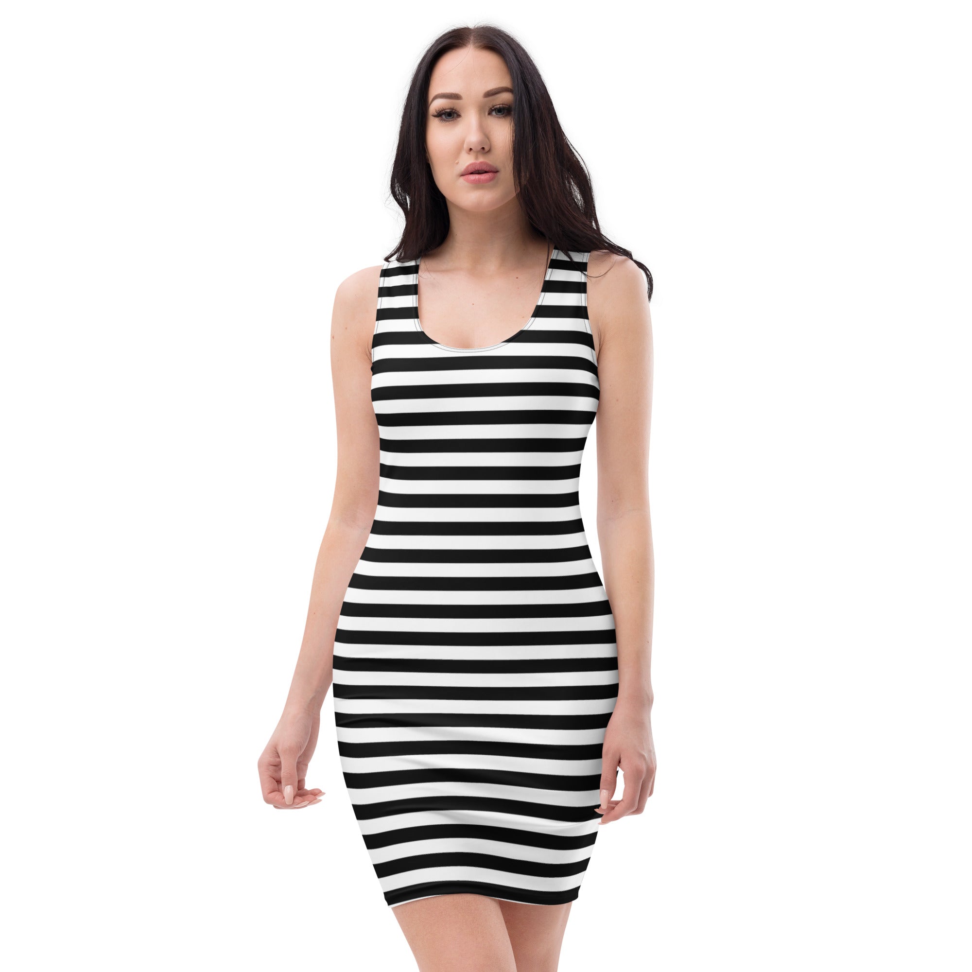 Black White Horizontal Striped Womens Tight Bodycon Dress