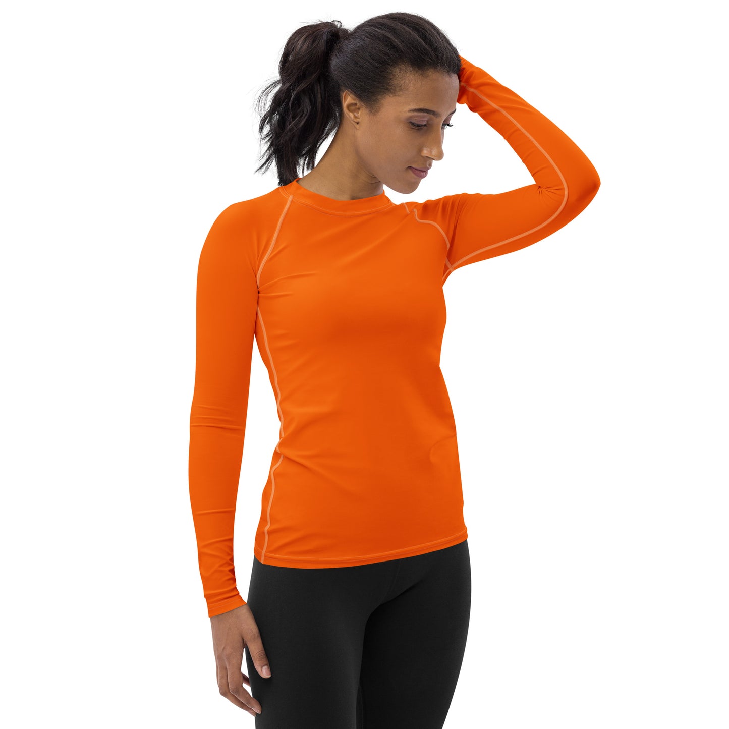 Orange Womens Long Sleeve Rash Guard Sun Shirt - Saiko Studio