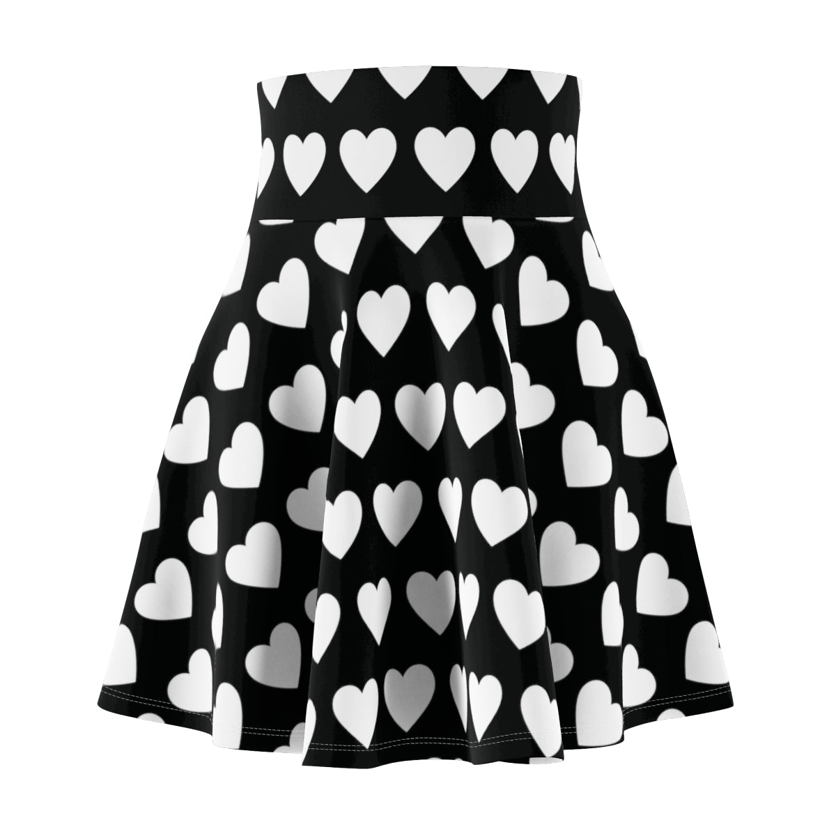 Red White Heart Womens Valentines Skater Flare Skirt - Saiko Studio