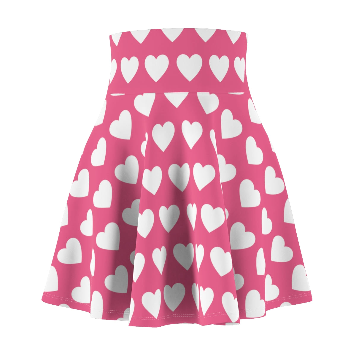 Red White Heart Womens Valentines Skater Flare Skirt - Saiko Studio