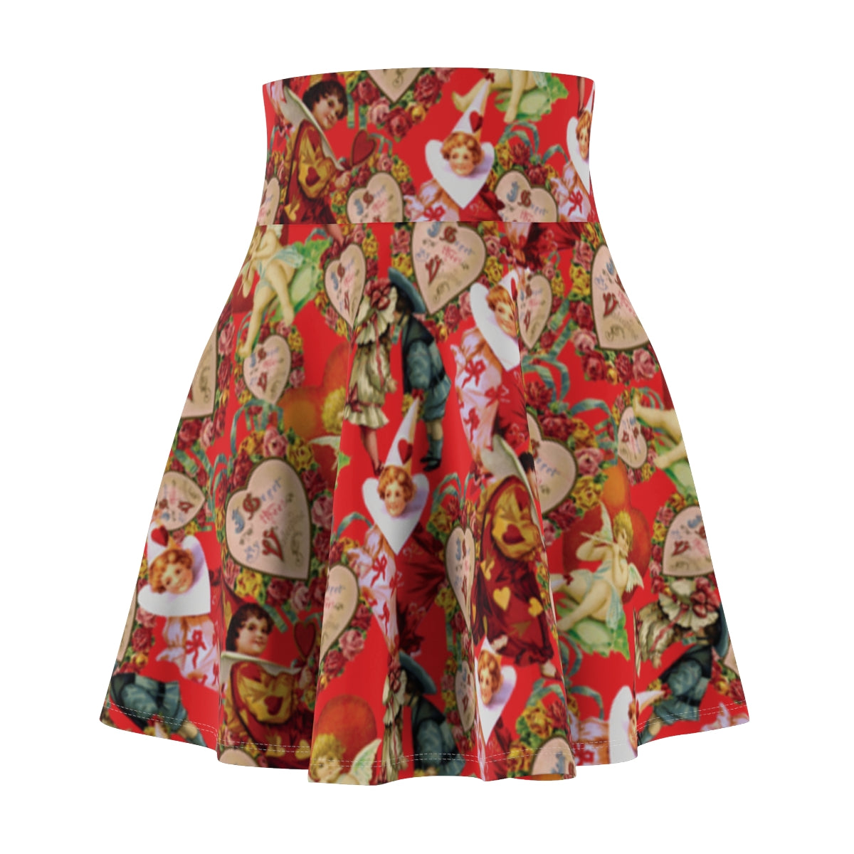 Vintage Style Cupid Heart Valentines Womens Flare Skater Skirt - Saiko Studio
