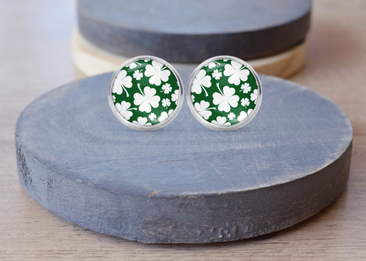 St Patricks Day Shamrock Stud Dangle Earrings Necklace Jewelry Set - Post Queen