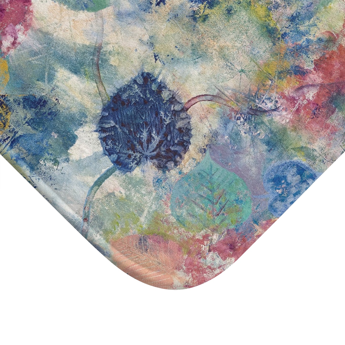 Floral Abstract Art Landscape Memory Foam Non Slip Bath Mat - Red Bud by Leslie Karpinski