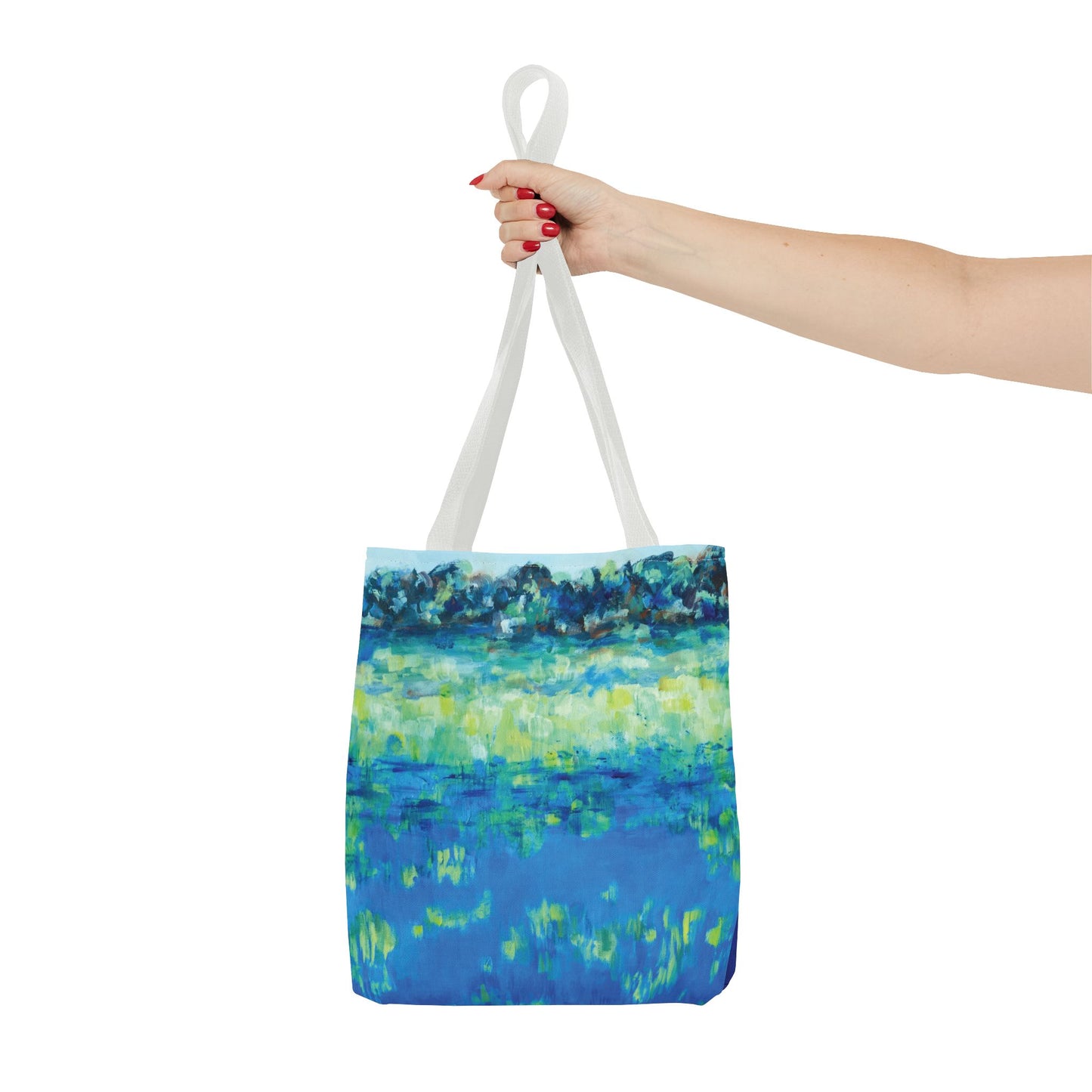 Blue Green Landscape Nature Art Canvas Tote Bag - Waters Edge 2 by Leslie Karpinski