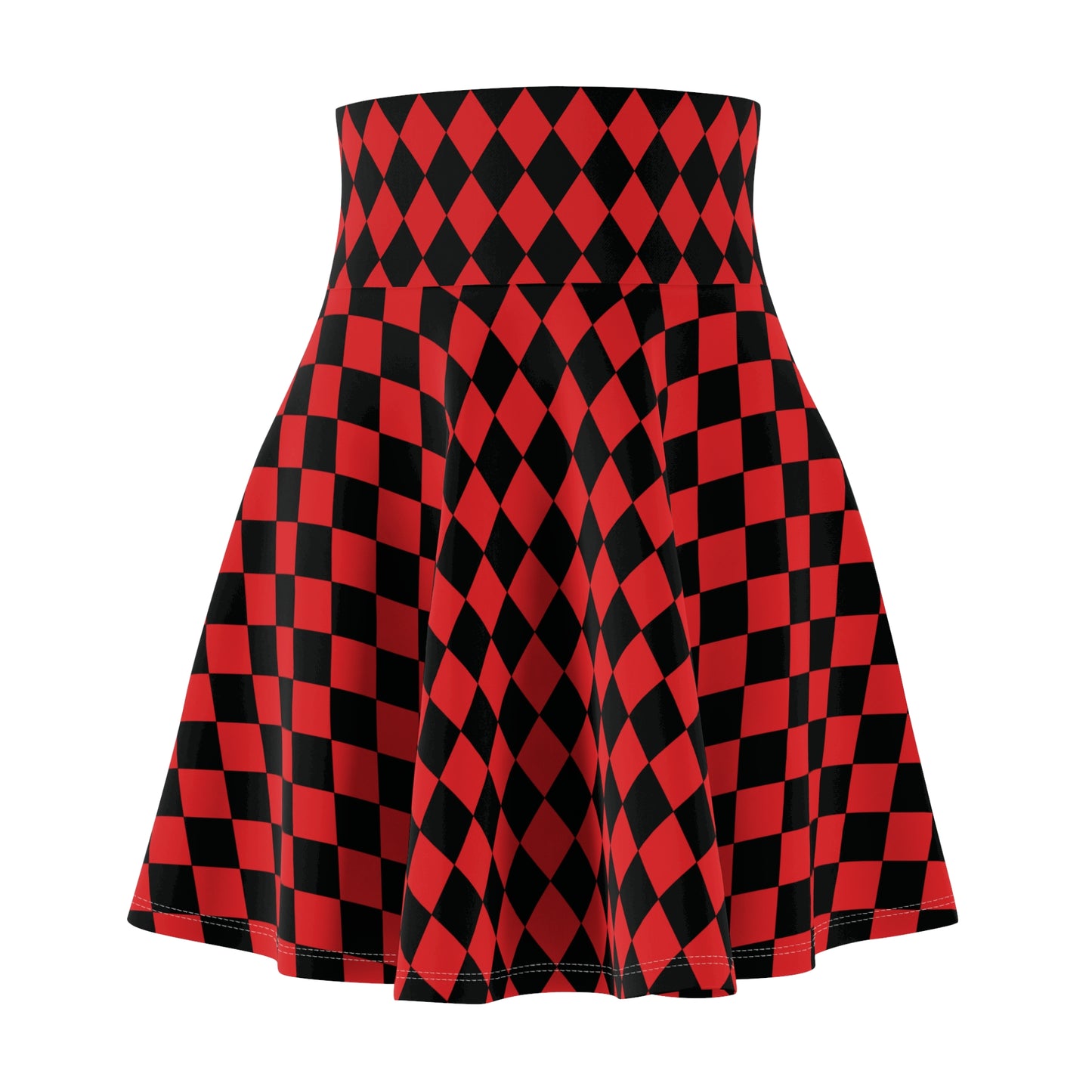 Black Red Harlequin Diamond Skater Womens Skirt - Saiko Studio