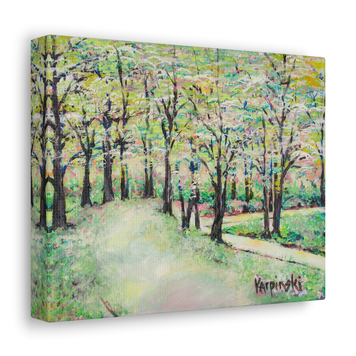 Spring Garden Canvas Art Nature Landscape Painting - Leslie Karpinski Bottom of Reynolda Gardens