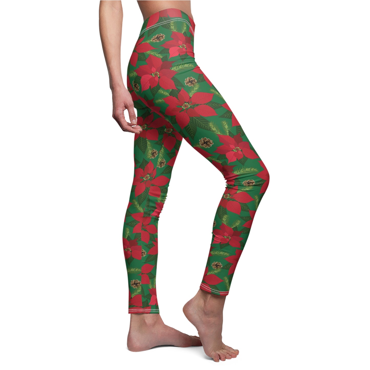 Green Poinsettia Christmas Womens Leggings - Saiko Studio