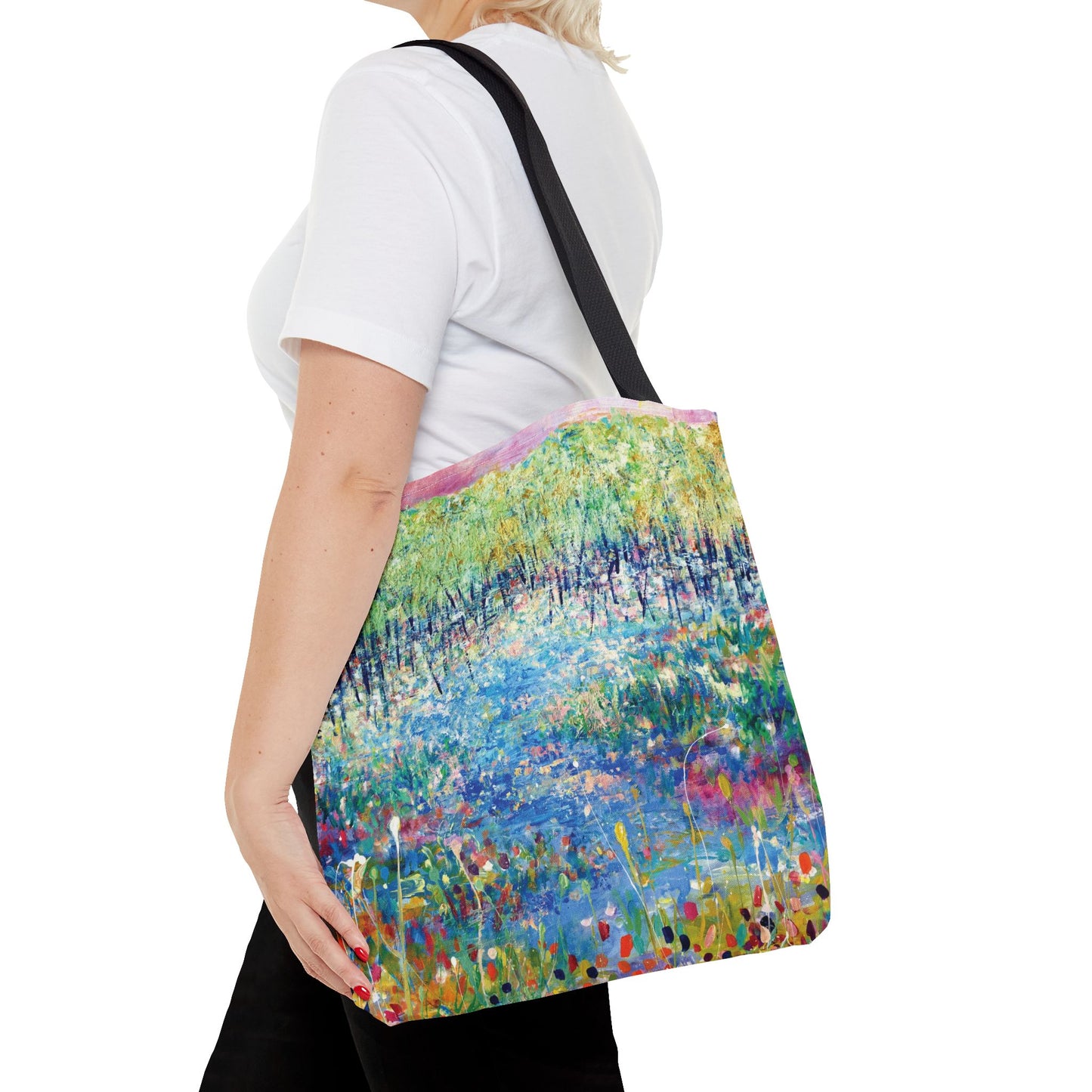 Floral Landcape Art Tote Bag Canvas Shopping Bag - Paths and Journies by Leslie Karpinski