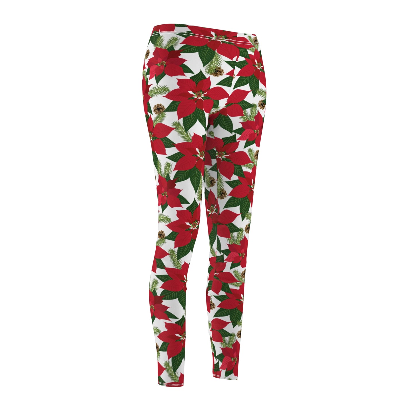 Green White Red Poinsettia Christmas Womens Leggings - Saiko Studio
