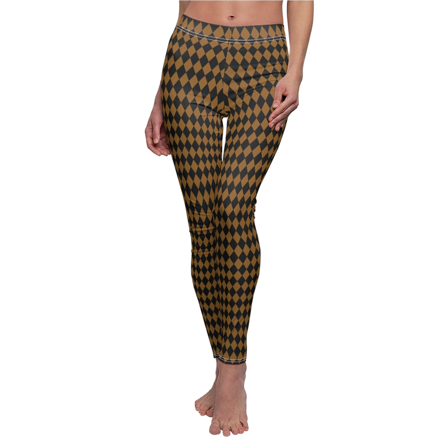 Gold Black Harlequin Diamond Womens Leggings Yoga Stretch Pants - Saiko Studio