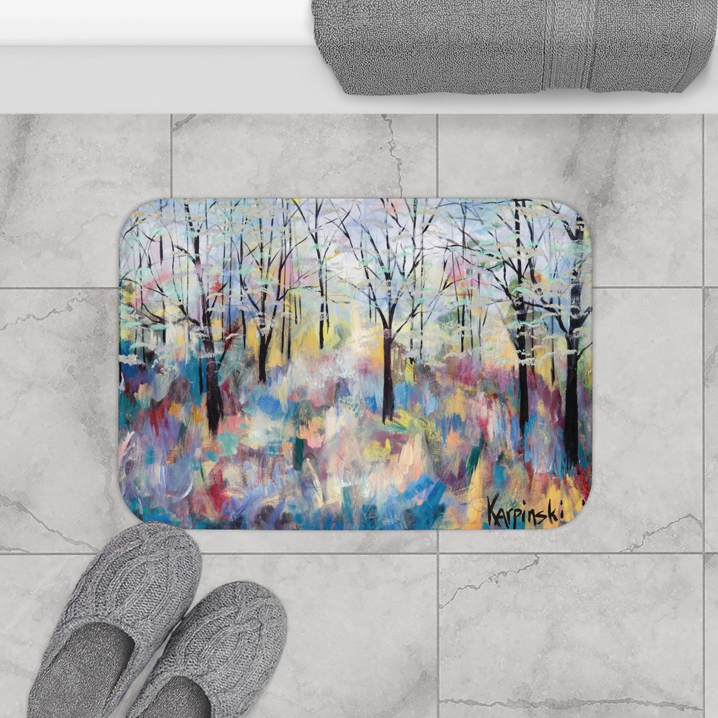 Tree Landscape Art Memory Foam Non Slip Bath Mat - Blue Ridge Parkway - Leslie Karpinski