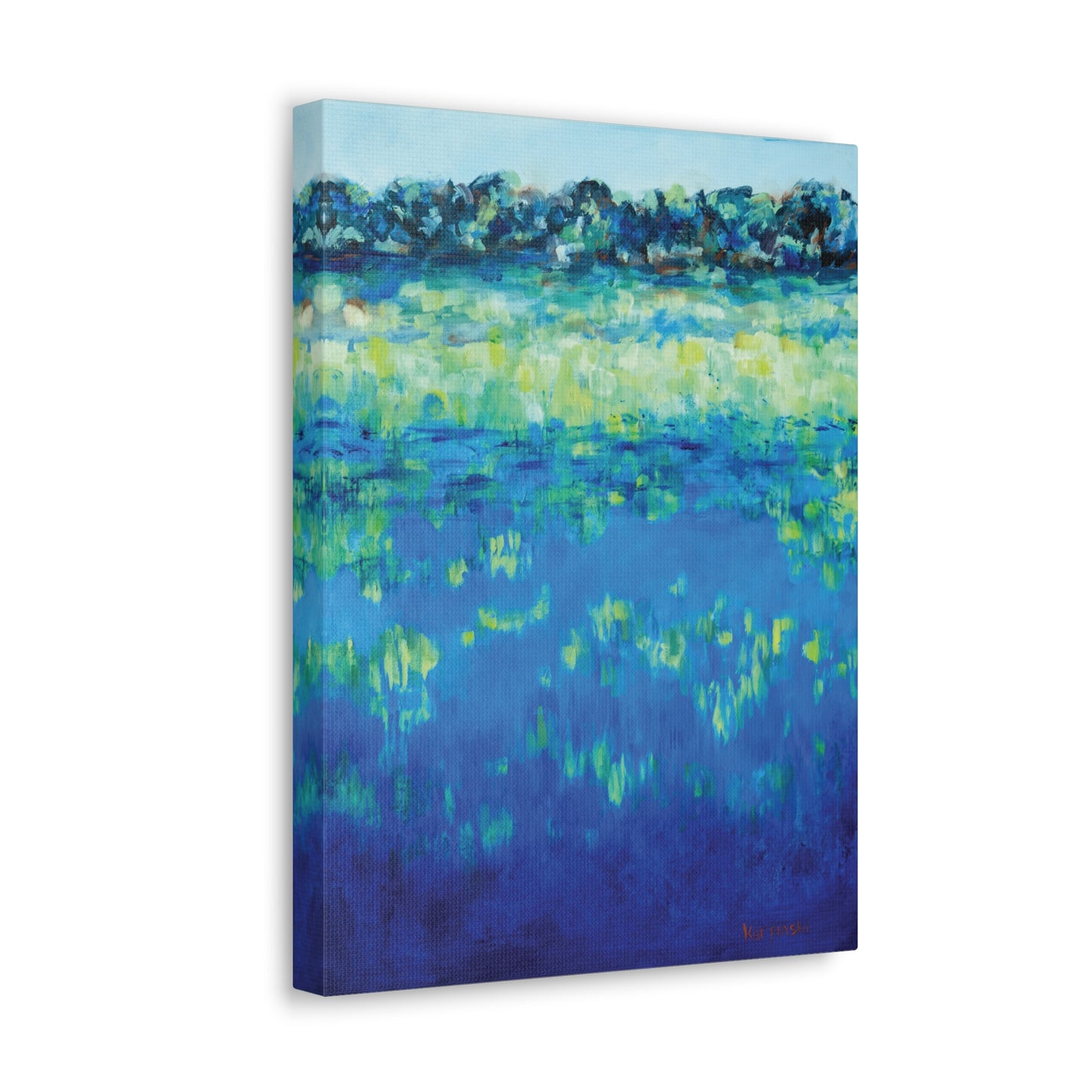 Waterscape Blue Green Canvas Art Nature Water Painting - Waters Edge 2 by Leslie Karpinski