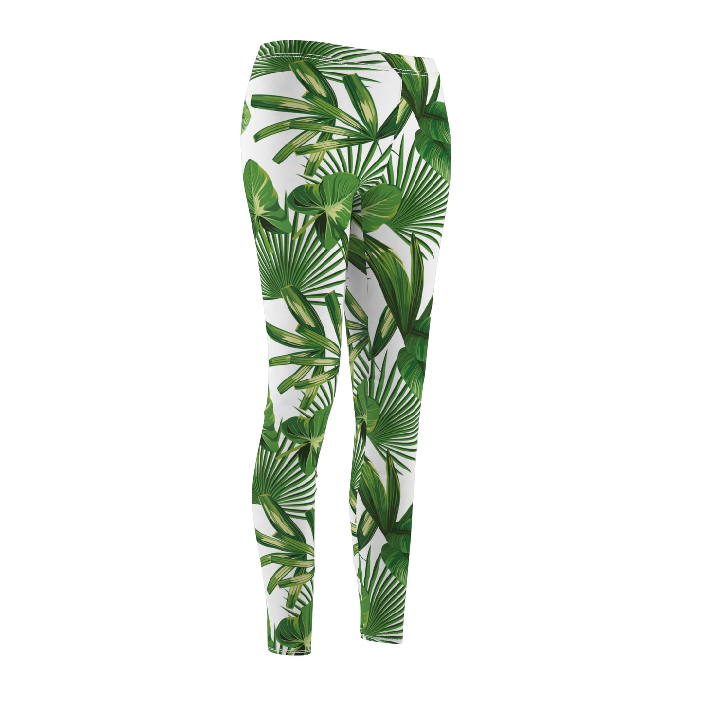 Green Tropical Palm Leaf Womens Leggings Stretch Pants - Saiko Studio