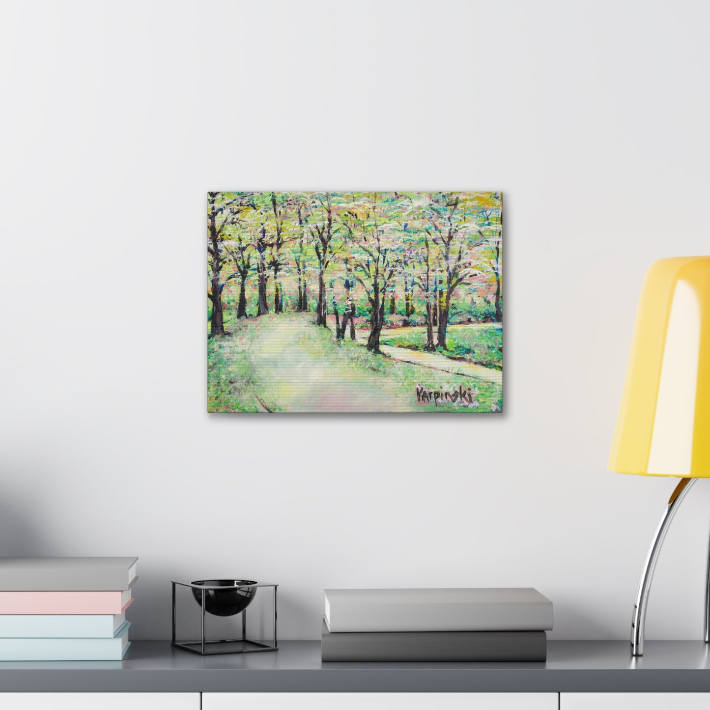 Spring Garden Canvas Art Nature Landscape Painting - Leslie Karpinski Bottom of Reynolda Gardens