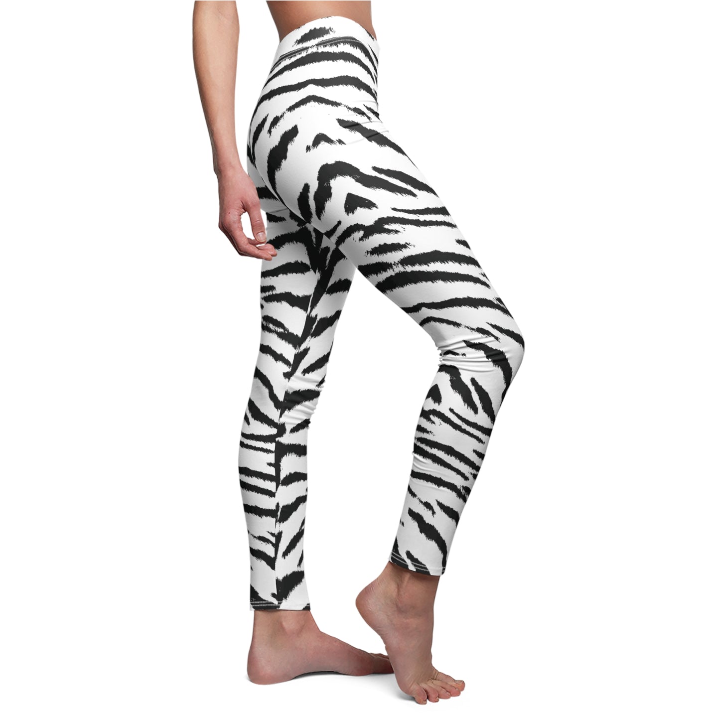 White Tiger Print Animal Womens Leggings - Saiko Studio