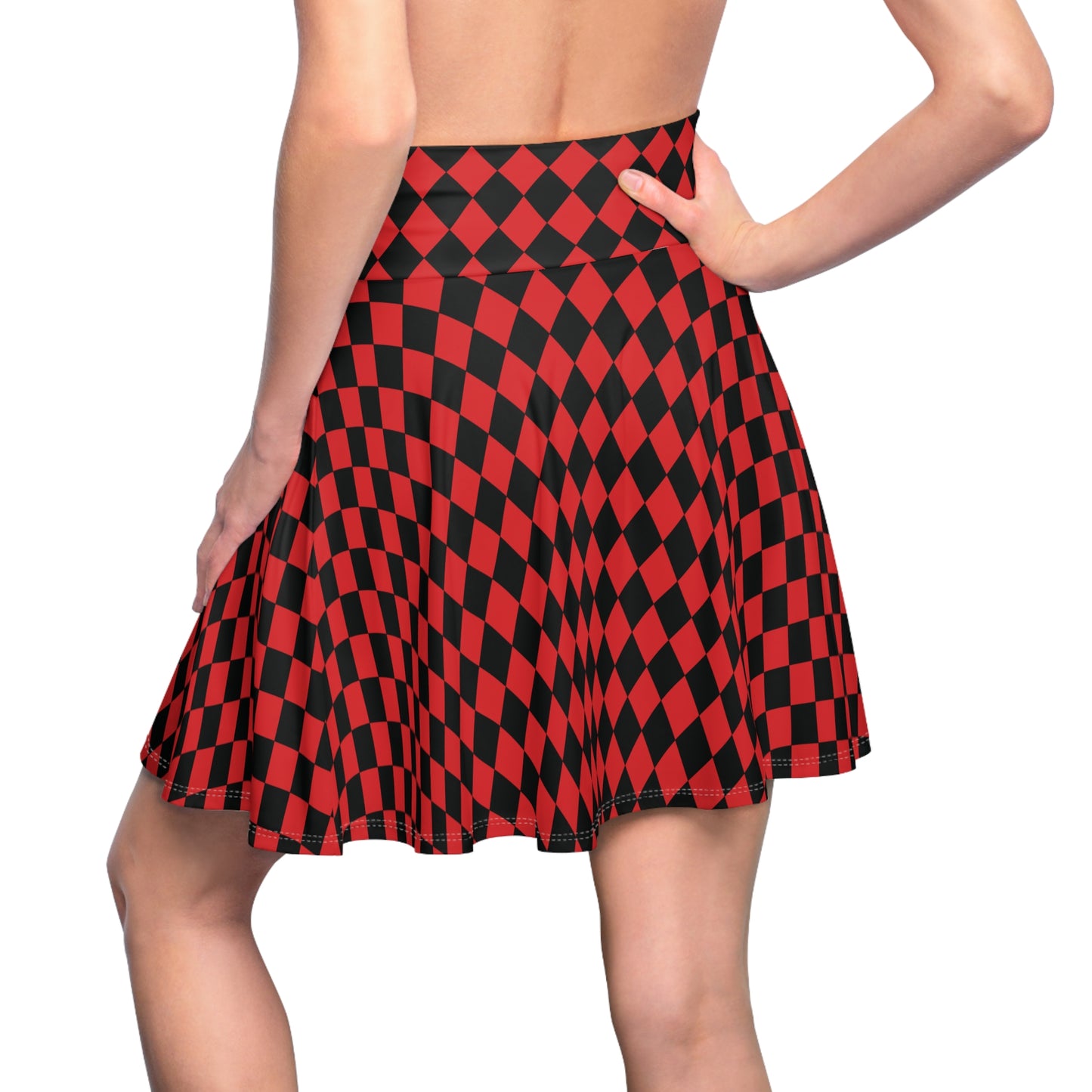 Black Red Harlequin Diamond Skater Womens Skirt - Saiko Studio