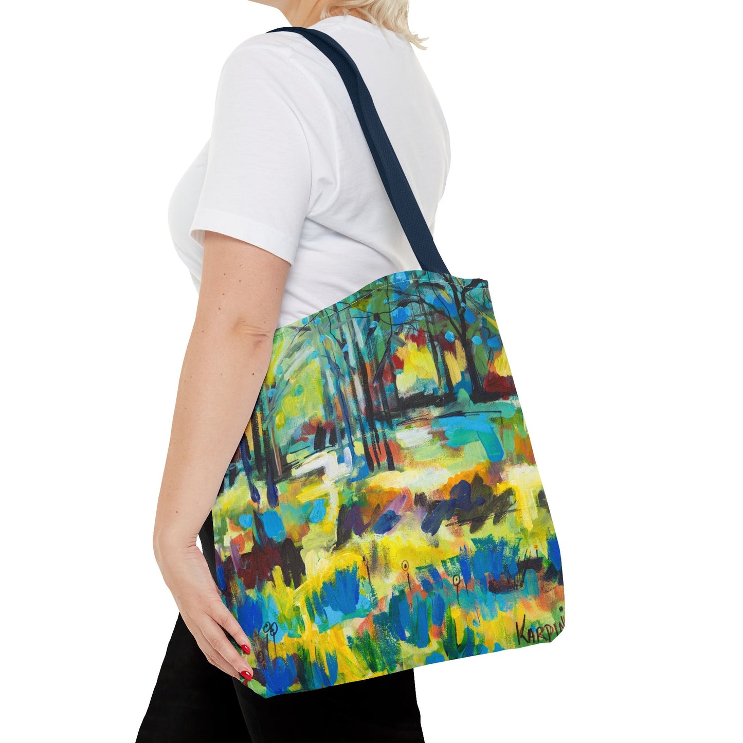 Tree Landscape Art Tote Bag Canvas Shopping Bag - Color Blast Through Trees by Leslie Karpinski