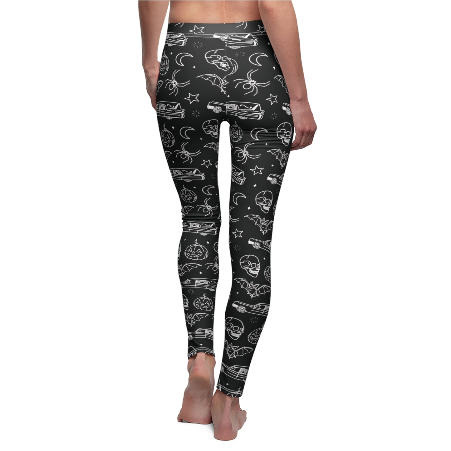 Halloween Skull Bat Hearse Womens Leggings Stretch Pants - Saiko Studio