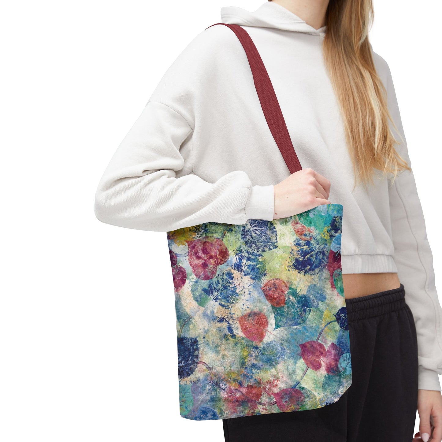 Leaf Print Nature Art Canvas Shopping Tote Bag - Red Bud - Leslie Karpinski