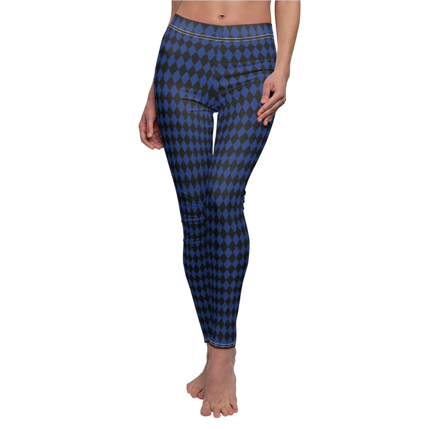 Blue Black Harlequin Diamond Womens Leggings Yoga Stretch Pants - Saiko Studio