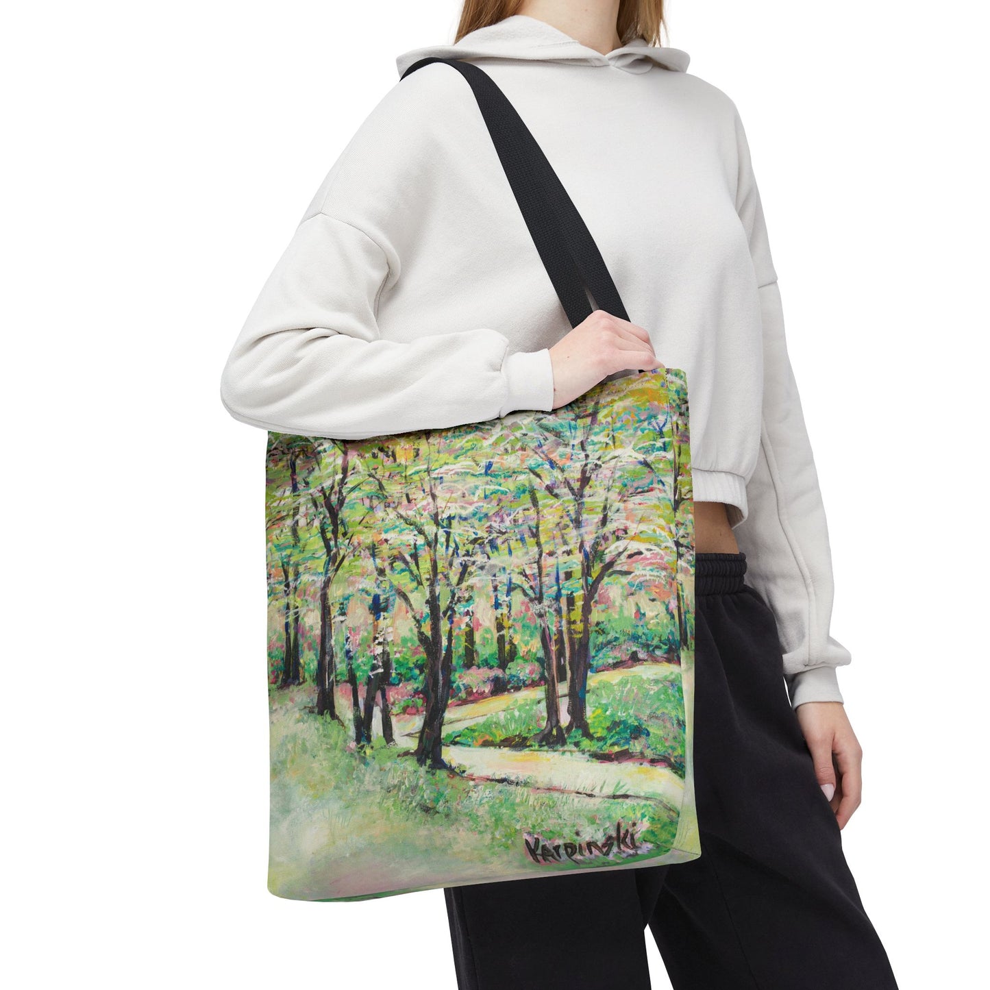 Bottom of Reynolda Landscape Art Canvas Tote Bag - Leslie Karpinski