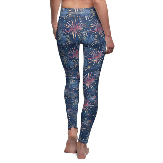 Red White Blue Fireworks 4th of July Womens Leggings Yoga Pants - Saiko Studio