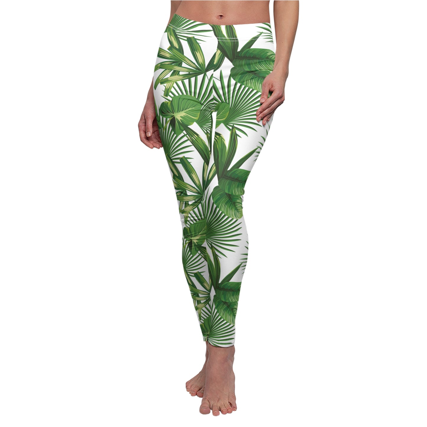 Green Tropical Palm Leaf Womens Leggings Stretch Pants - Saiko Studio