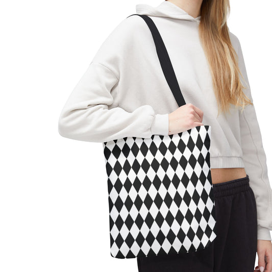 Black White Harlequin Canvas Tote Bag - Saiko Studio