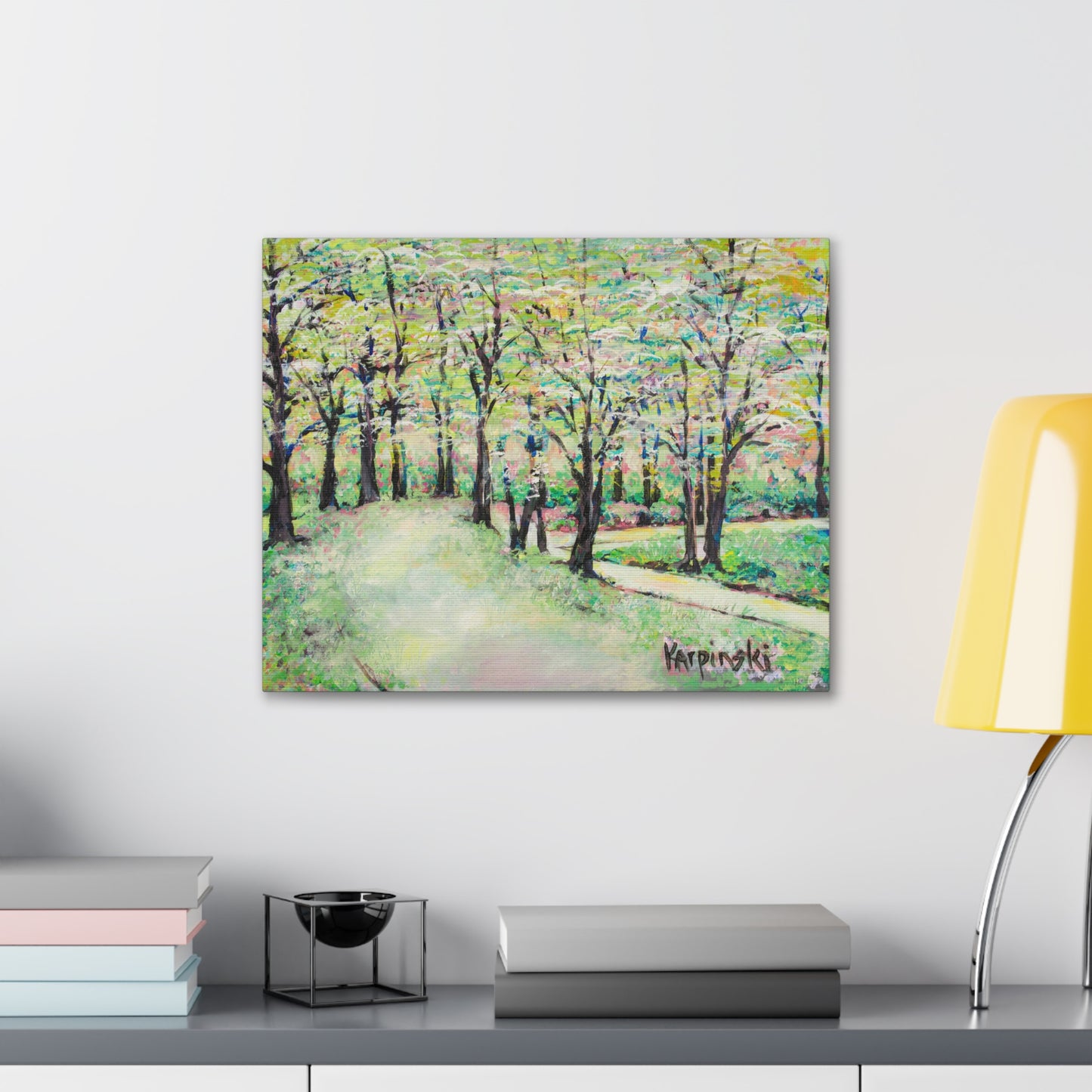 Spring Garden Canvas Art Nature Landscape Painting - Leslie Karpinski Bottom of Reynolda Gardens