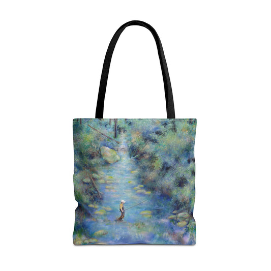 River Fishing Art Tote Bag Canvas Shopping Bag - River Wonders by Leslie Karpinski