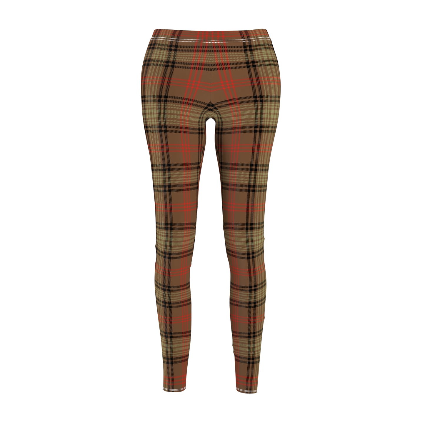 Brown Orange Plaid Tartan Legging Stretch Pants - Saiko Studio