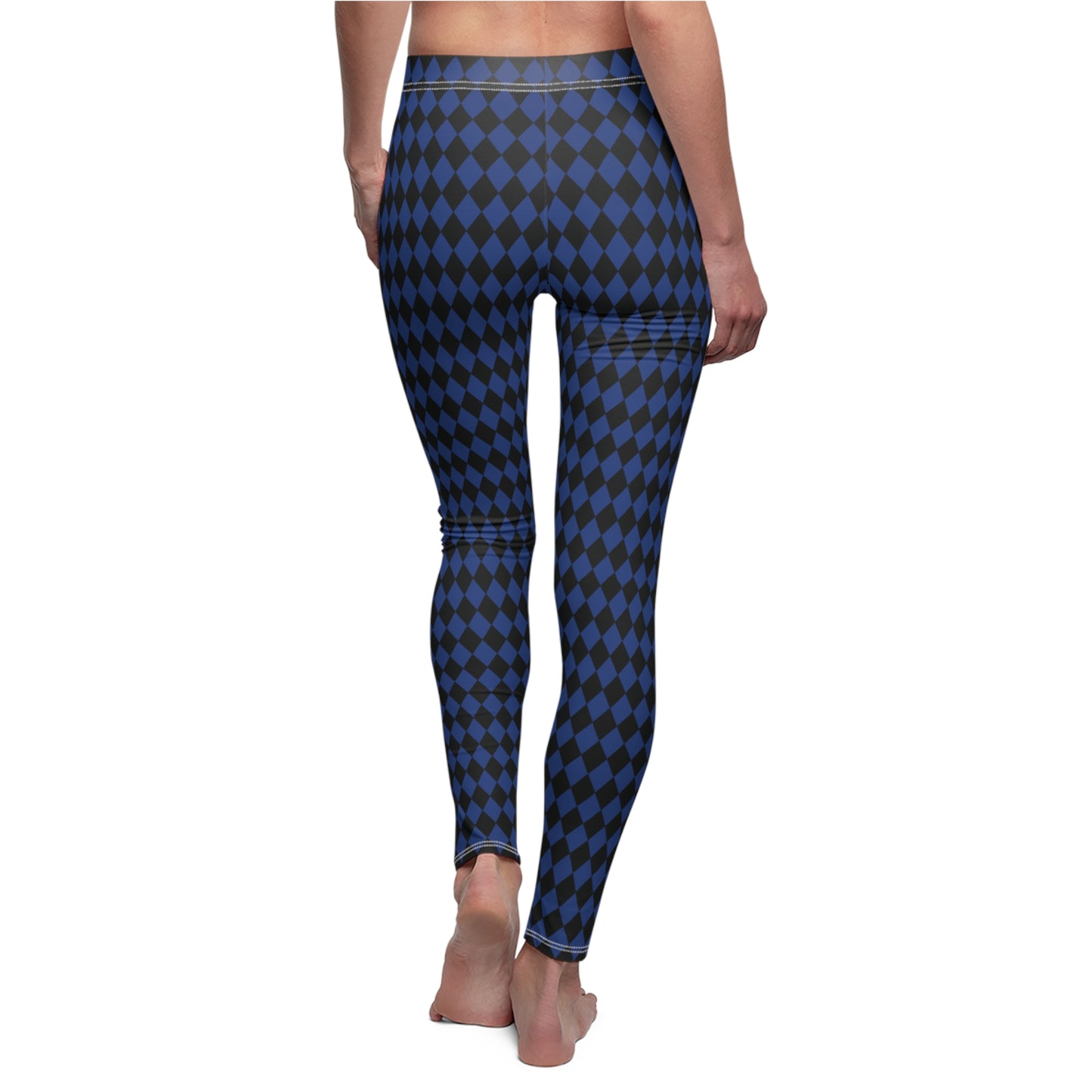 Blue Black Harlequin Diamond Womens Leggings Yoga Stretch Pants - Saiko Studio