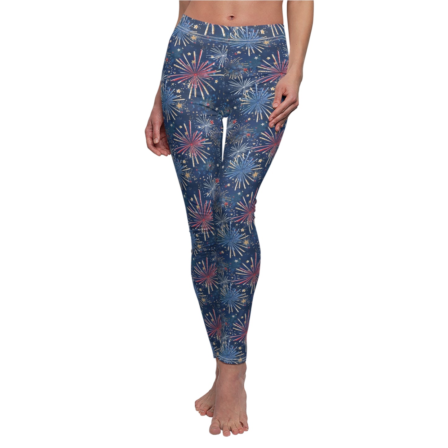 Red White Blue Fireworks 4th of July Womens Leggings Yoga Pants - Saiko Studio