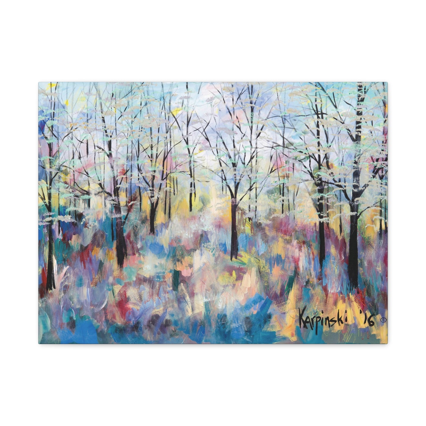 Landscape Nature Canvas Abstract Artwork Colorful Tree Art - Blue Ridge Parkway by Leslie Karpinski